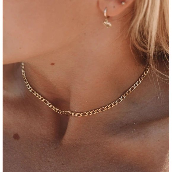 Figaro Cuban Gold Chain WATERPROOF Necklace non-tarnish gold necklace pretty - Picture 4 of 12